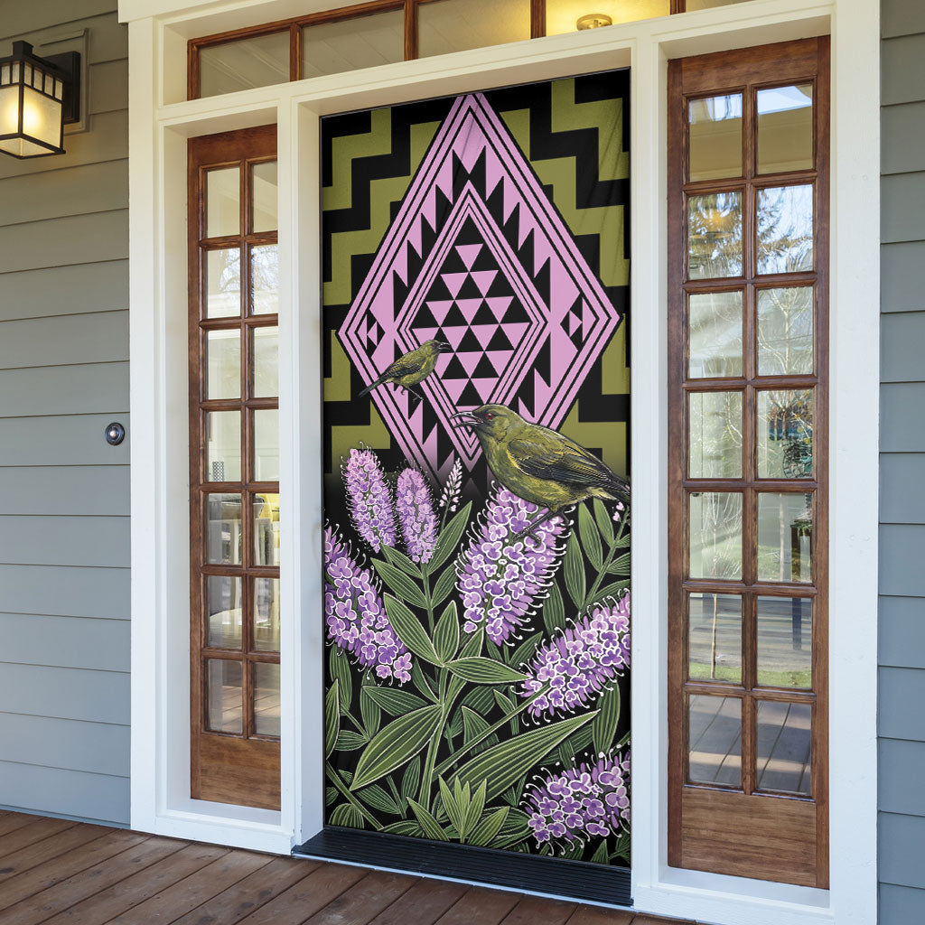 Rongoa Maori New Zealand Koromiko Door Cover NZ Hebe Korimako Bellbird Poutama