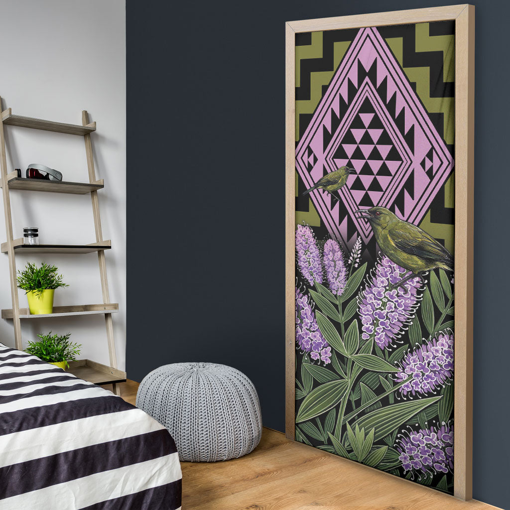 Rongoa Maori New Zealand Koromiko Door Cover NZ Hebe Korimako Bellbird Poutama