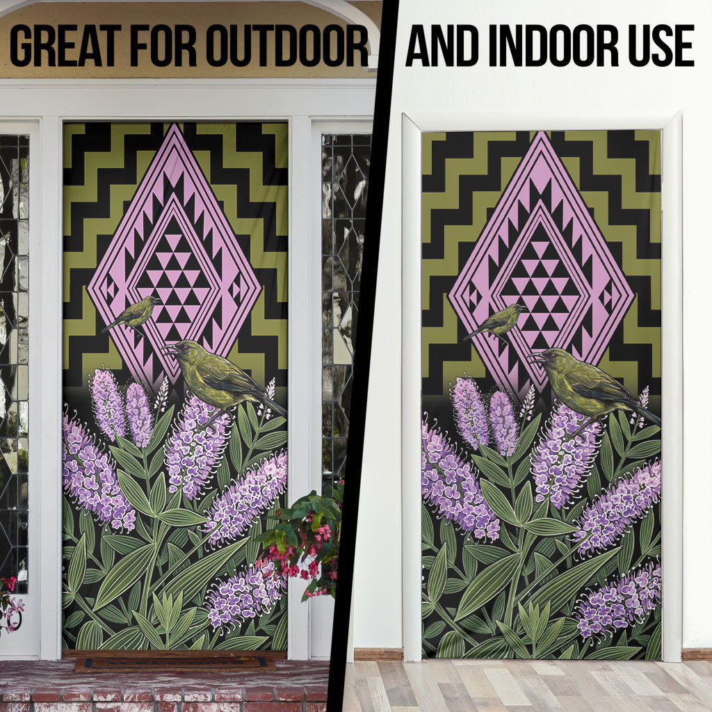 Rongoa Maori New Zealand Koromiko Door Cover NZ Hebe Korimako Bellbird Poutama