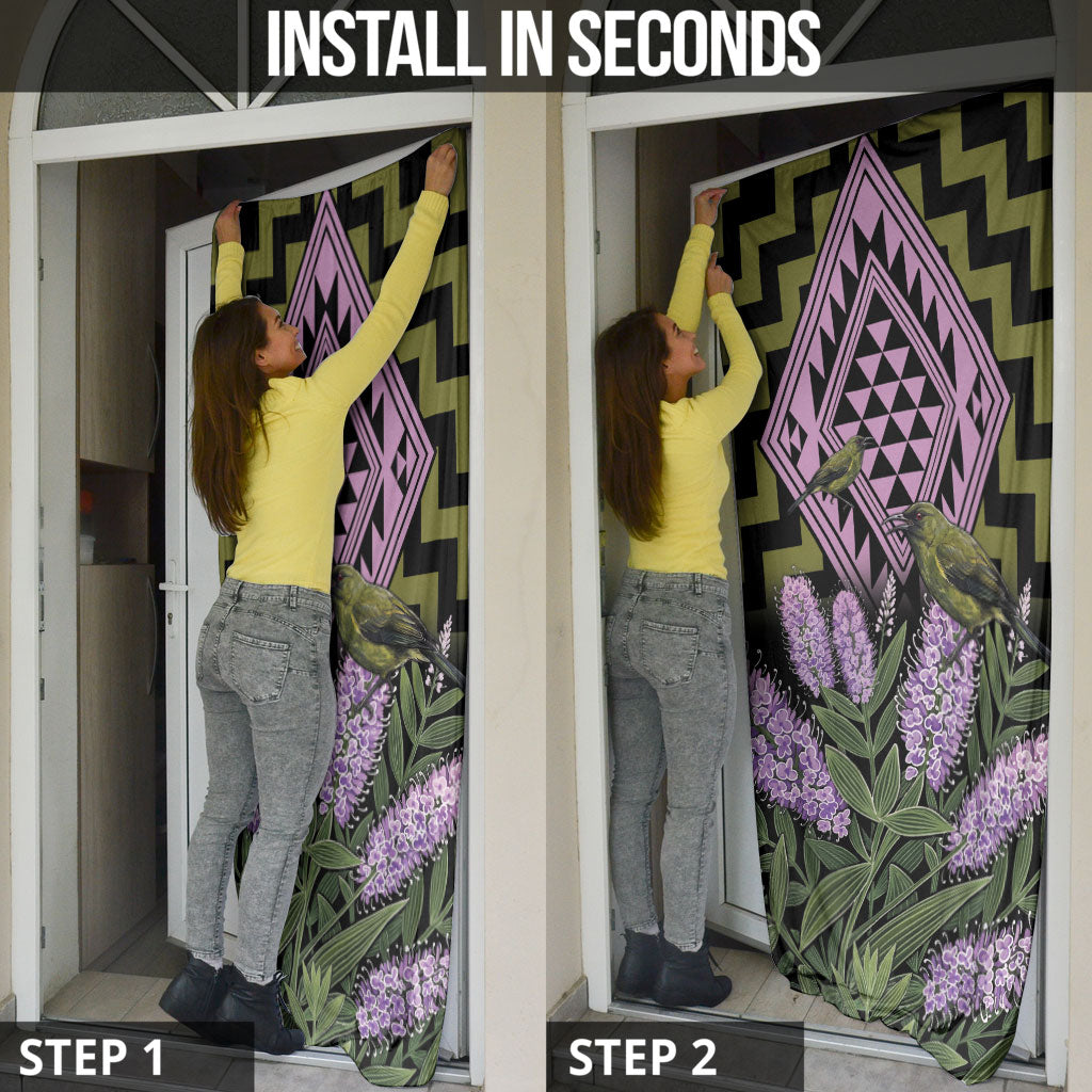 Rongoa Maori New Zealand Koromiko Door Cover NZ Hebe Korimako Bellbird Poutama