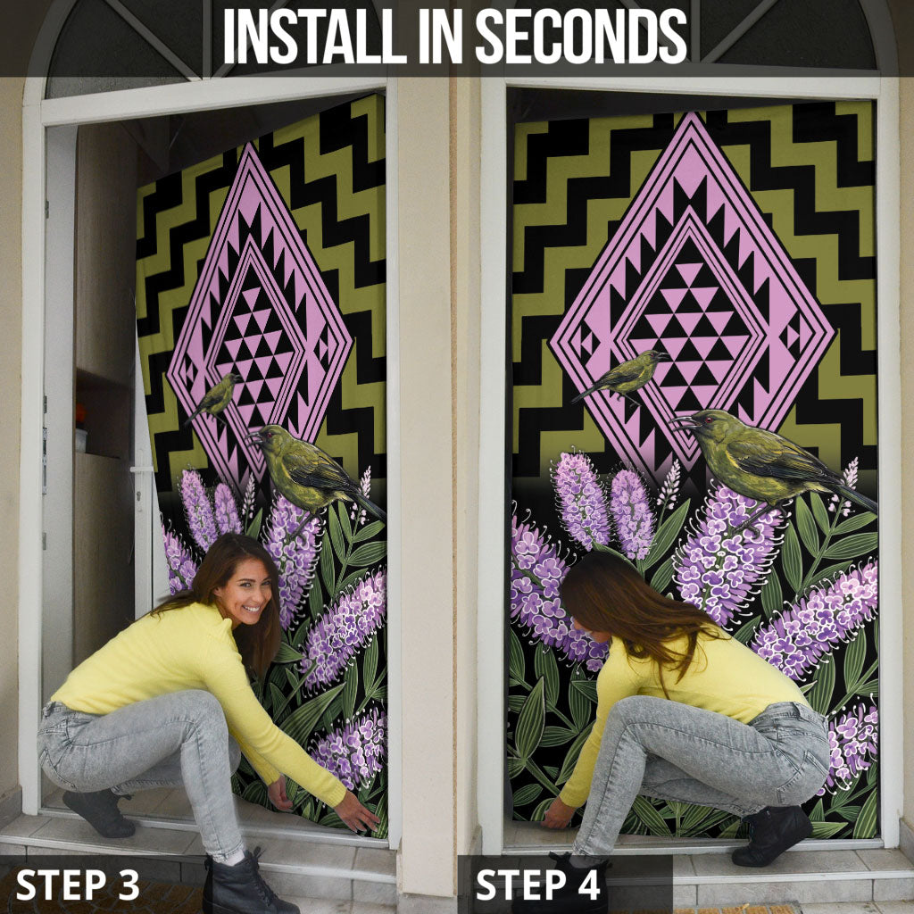 Rongoa Maori New Zealand Koromiko Door Cover NZ Hebe Korimako Bellbird Poutama