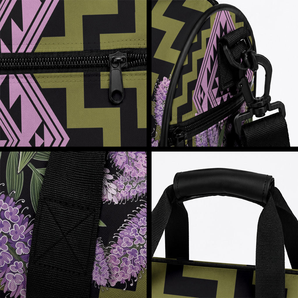 Rongoa Maori New Zealand Koromiko Duffle Bag NZ Hebe Korimako Bellbird Poutama