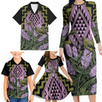 Rongoa Maori New Zealand Koromiko Family Matching Long Sleeve Bodycon Dress and Hawaiian Shirt NZ Hebe Korimako Bellbird Poutama