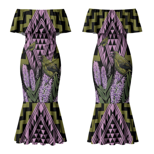 Rongoa Maori New Zealand Koromiko Family Matching Mermaid Dress and Hawaiian Shirt NZ Hebe Korimako Bellbird Poutama