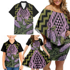Rongoa Maori New Zealand Koromiko Family Matching Off Shoulder Short Dress and Hawaiian Shirt NZ Hebe Korimako Bellbird Poutama