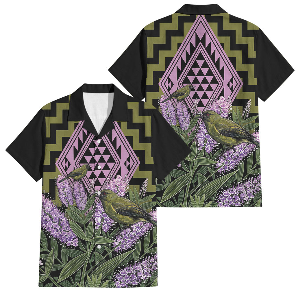 Rongoa Maori New Zealand Koromiko Family Matching Puletasi and Hawaiian Shirt NZ Hebe Korimako Bellbird Poutama