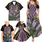 Rongoa Maori New Zealand Koromiko Family Matching Summer Maxi Dress and Hawaiian Shirt NZ Hebe Korimako Bellbird Poutama