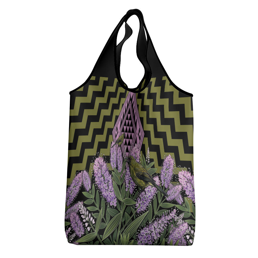 Rongoa Maori New Zealand Koromiko Grocery Bag NZ Hebe Korimako Bellbird Poutama