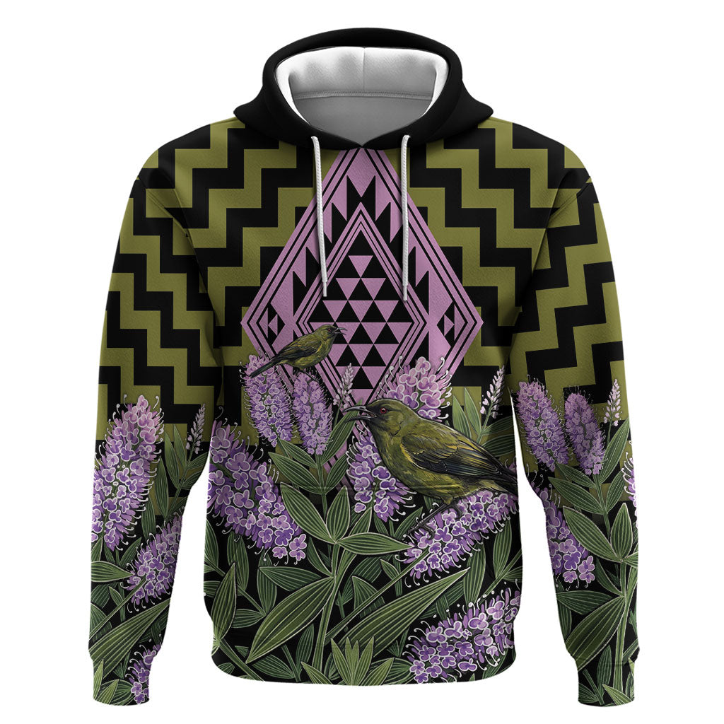 Rongoa Maori New Zealand Koromiko Hoodie NZ Hebe Korimako Bellbird Poutama