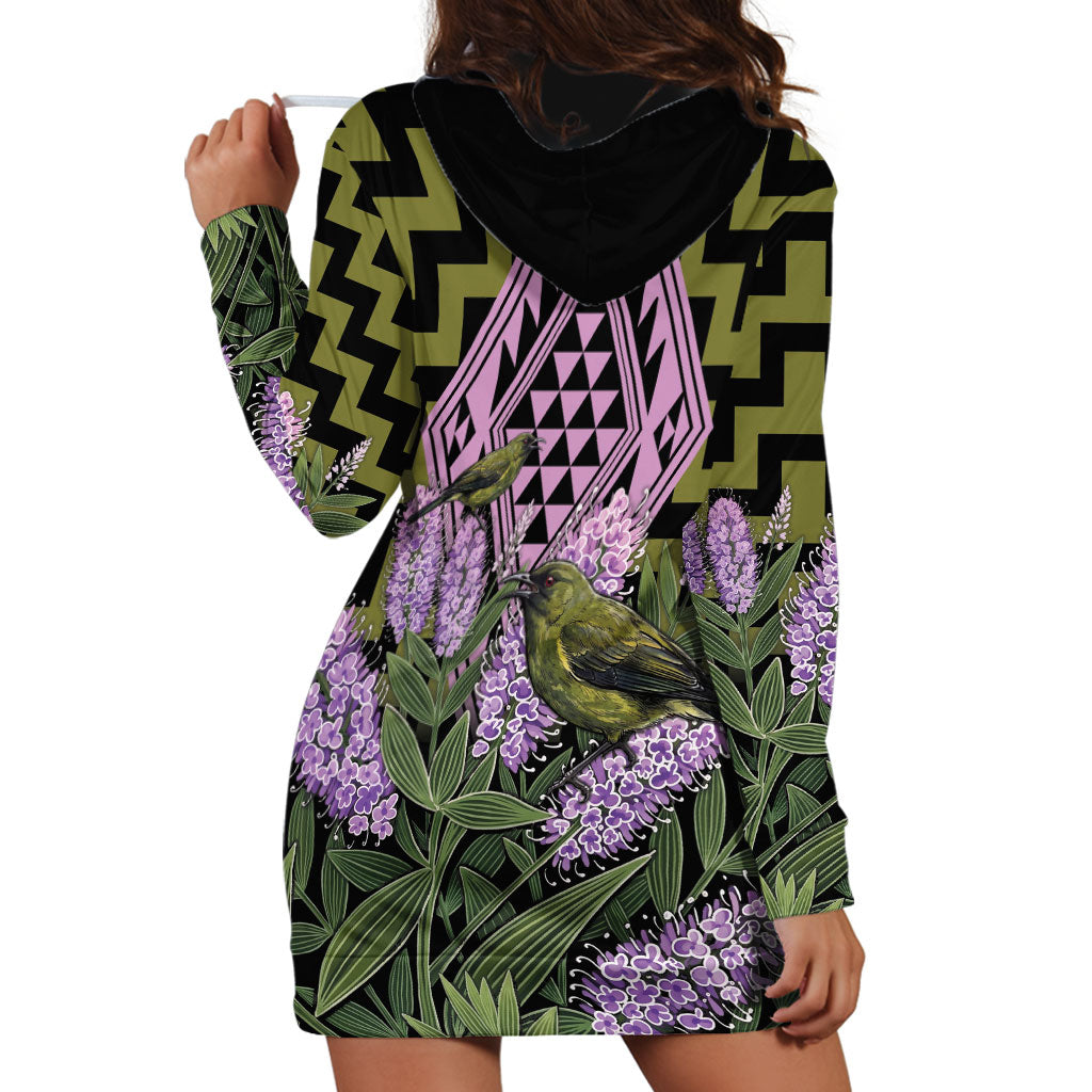 Rongoa Maori New Zealand Koromiko Hoodie Dress NZ Hebe Korimako Bellbird Poutama
