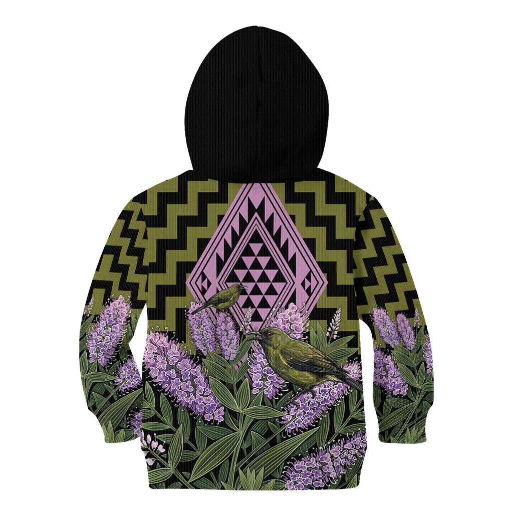 Rongoa Maori New Zealand Koromiko Kid Hoodie NZ Hebe Korimako Bellbird Poutama