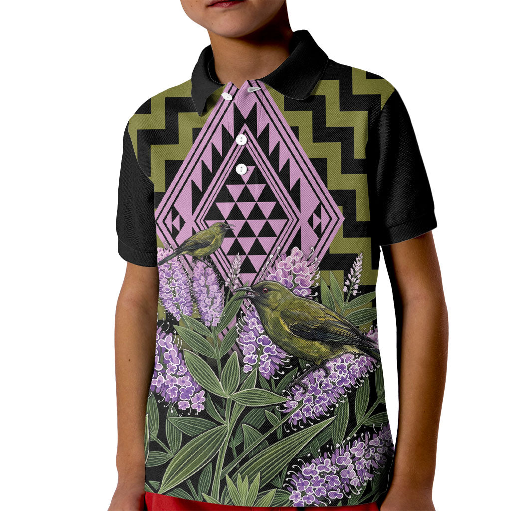 Rongoa Maori New Zealand Koromiko Kid Polo Shirt NZ Hebe Korimako Bellbird Poutama