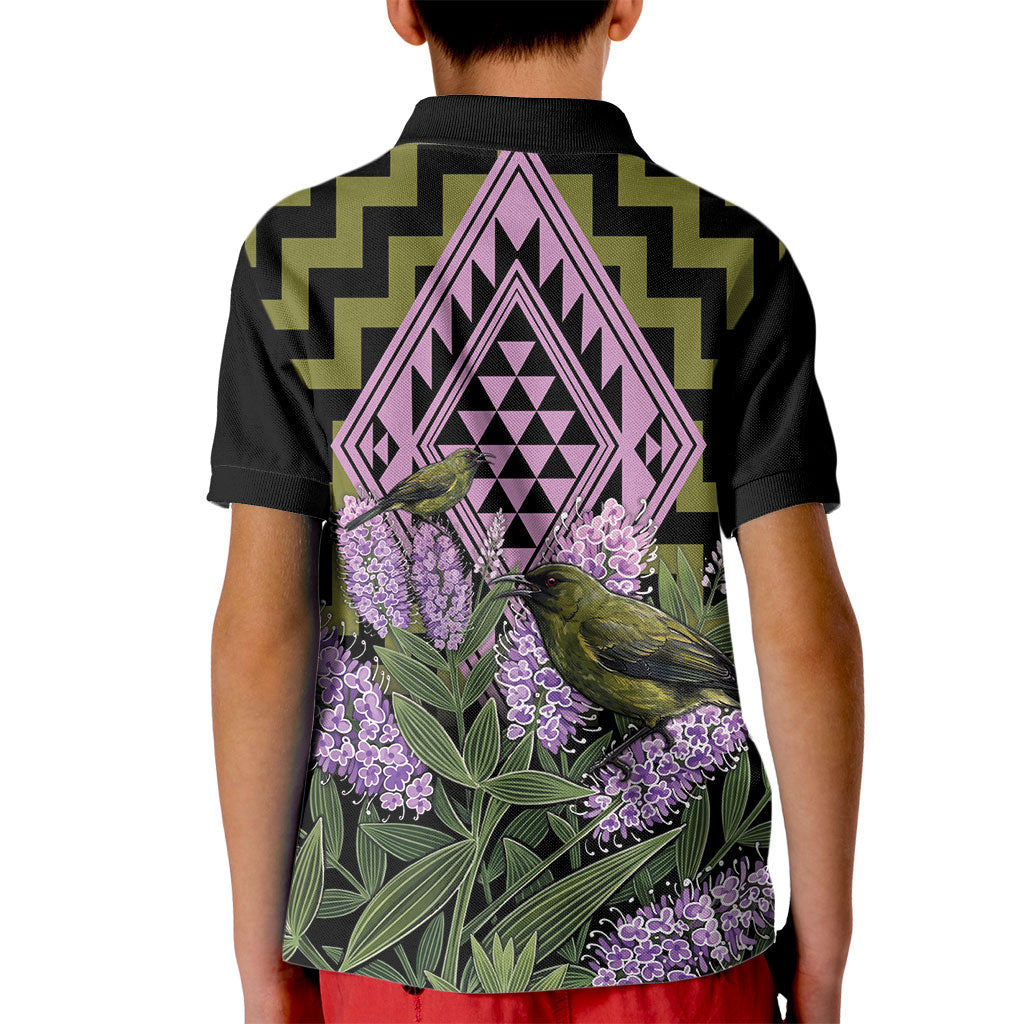 Rongoa Maori New Zealand Koromiko Kid Polo Shirt NZ Hebe Korimako Bellbird Poutama