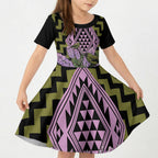 Rongoa Maori New Zealand Koromiko Kid Short Sleeve Dress NZ Hebe Korimako Bellbird Poutama