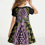 Rongoa Maori New Zealand Koromiko Kid Short Sleeve Dress NZ Hebe Korimako Bellbird Poutama