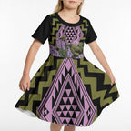 Rongoa Maori New Zealand Koromiko Kid Short Sleeve Dress NZ Hebe Korimako Bellbird Poutama