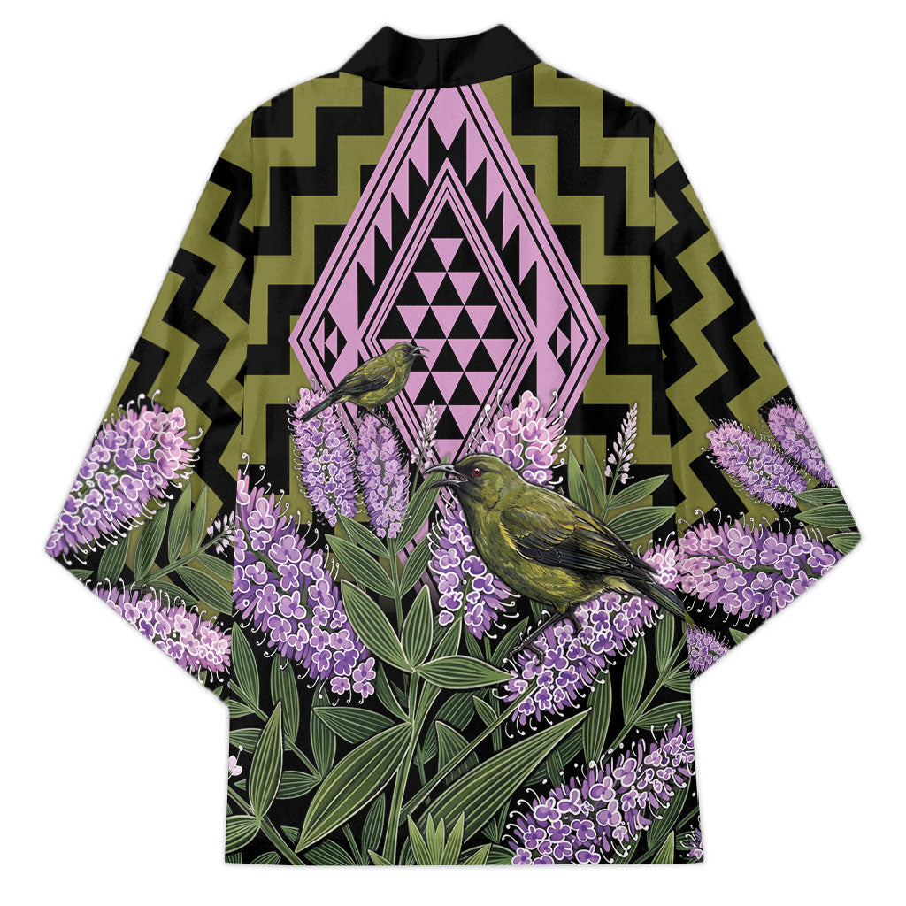 Rongoa Maori New Zealand Koromiko Kimono NZ Hebe Korimako Bellbird Poutama