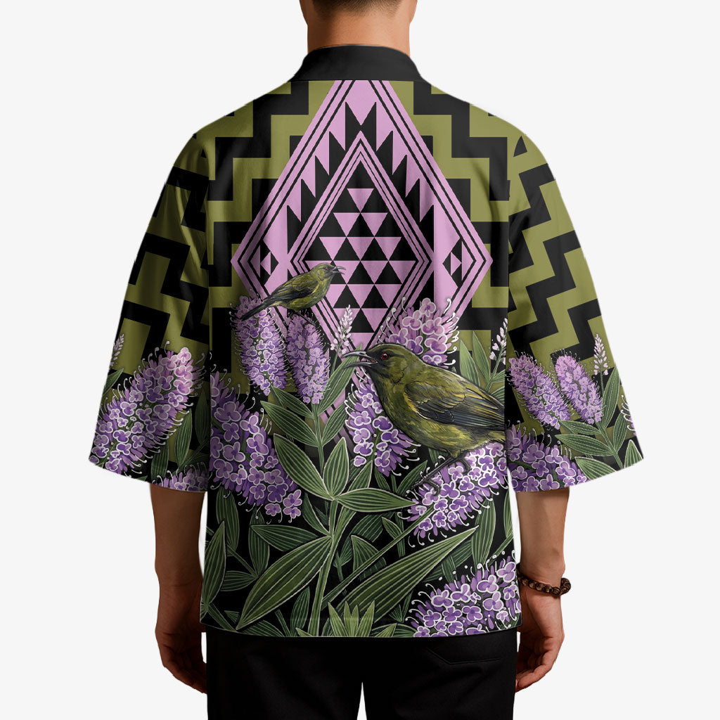 Rongoa Maori New Zealand Koromiko Kimono NZ Hebe Korimako Bellbird Poutama