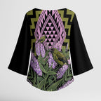 Rongoa Maori New Zealand Koromiko Kimono Sleeve Blouse NZ Hebe Korimako Bellbird Poutama
