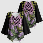 Rongoa Maori New Zealand Koromiko Kimono Sleeve Blouse NZ Hebe Korimako Bellbird Poutama