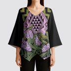 Rongoa Maori New Zealand Koromiko Kimono Sleeve Blouse NZ Hebe Korimako Bellbird Poutama