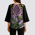 Rongoa Maori New Zealand Koromiko Kimono Sleeve Blouse NZ Hebe Korimako Bellbird Poutama
