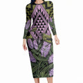 Rongoa Maori New Zealand Koromiko Long Sleeve Bodycon Dress NZ Hebe Korimako Bellbird Poutama