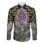 Rongoa Maori New Zealand Koromiko Long Sleeve Button Shirt NZ Hebe Korimako Bellbird Poutama