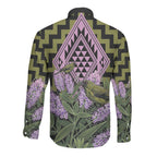 Rongoa Maori New Zealand Koromiko Long Sleeve Button Shirt NZ Hebe Korimako Bellbird Poutama
