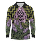Rongoa Maori New Zealand Koromiko Long Sleeve Polo Shirt NZ Hebe Korimako Bellbird Poutama