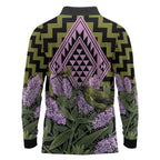 Rongoa Maori New Zealand Koromiko Long Sleeve Polo Shirt NZ Hebe Korimako Bellbird Poutama