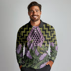 Rongoa Maori New Zealand Koromiko Long Sleeve Polo Shirt NZ Hebe Korimako Bellbird Poutama