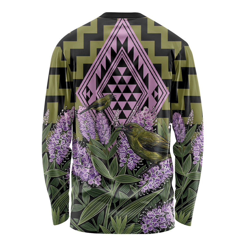Rongoa Maori New Zealand Koromiko Long Sleeve Shirt NZ Hebe Korimako Bellbird Poutama