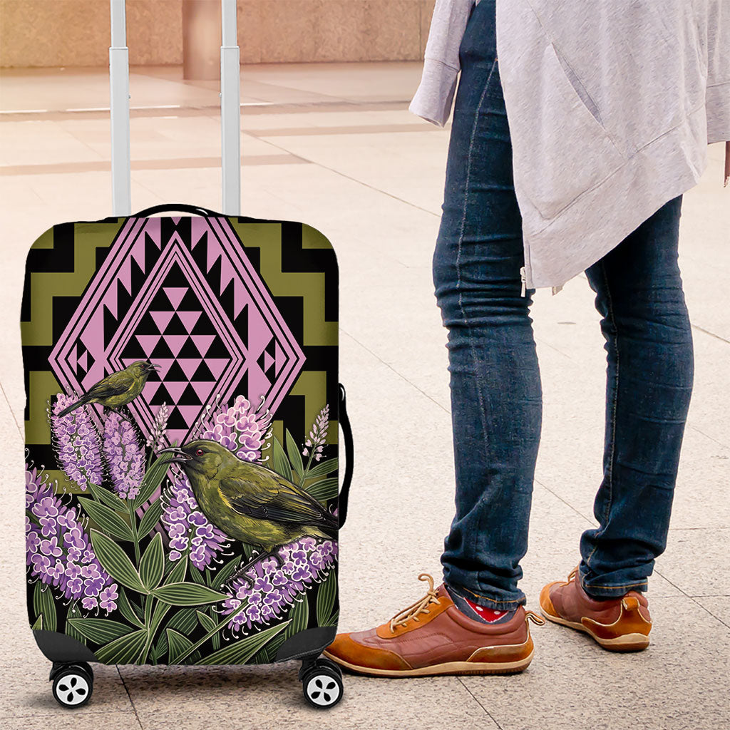 Rongoa Maori New Zealand Koromiko Luggage Cover NZ Hebe Korimako Bellbird Poutama