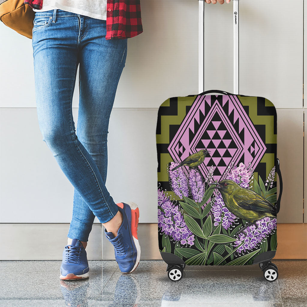 Rongoa Maori New Zealand Koromiko Luggage Cover NZ Hebe Korimako Bellbird Poutama