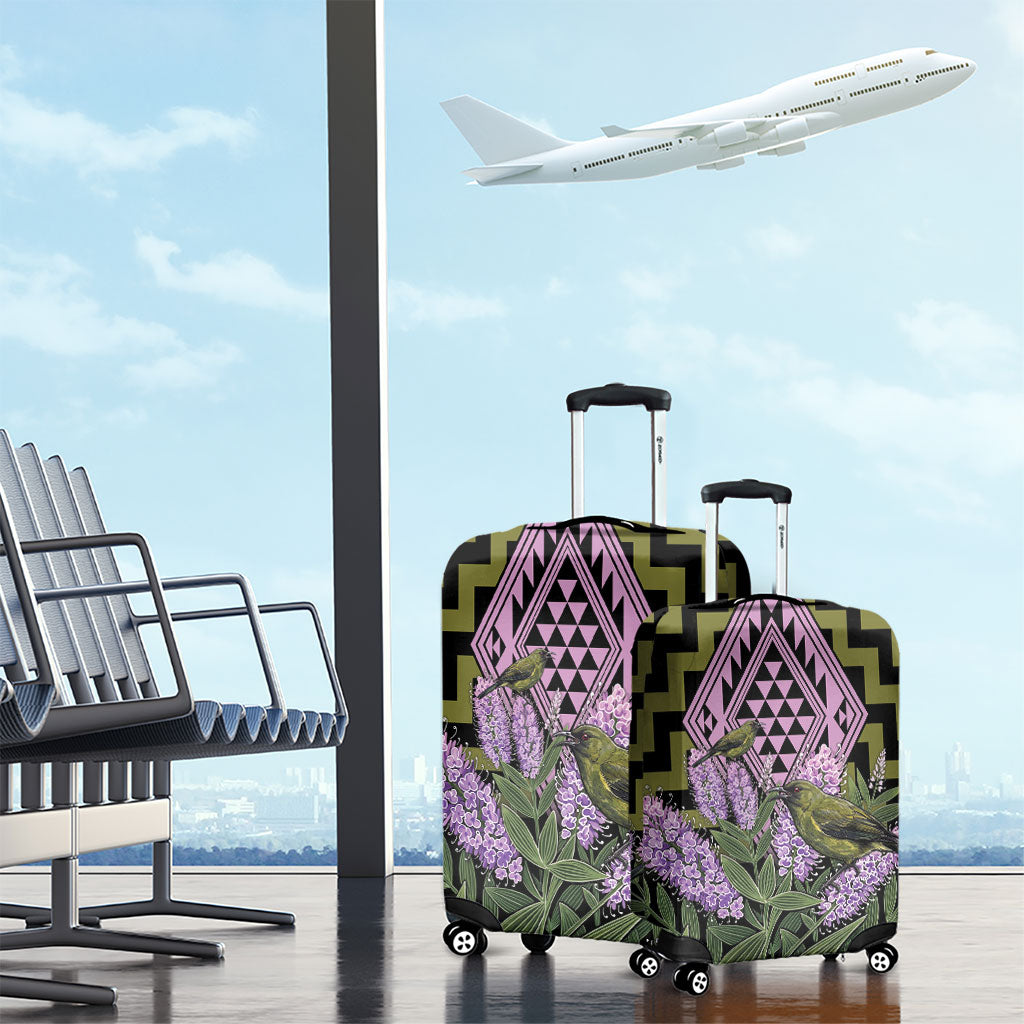 Rongoa Maori New Zealand Koromiko Luggage Cover NZ Hebe Korimako Bellbird Poutama