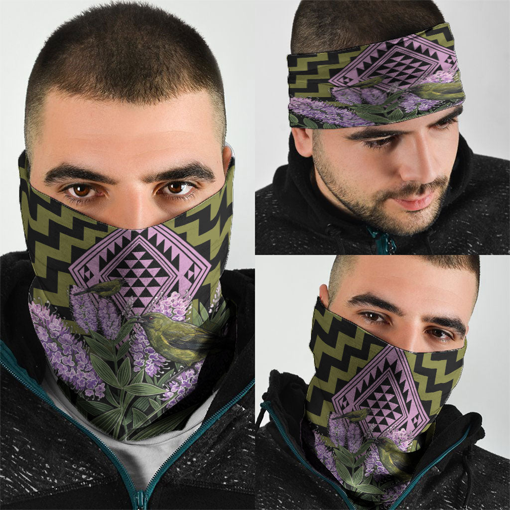 Rongoa Maori New Zealand Koromiko Neck Gaiter NZ Hebe Korimako Bellbird Poutama