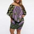 Rongoa Maori New Zealand Koromiko Off Shoulder Short Dress NZ Hebe Korimako Bellbird Poutama