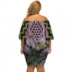 Rongoa Maori New Zealand Koromiko Off Shoulder Short Dress NZ Hebe Korimako Bellbird Poutama