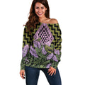 Rongoa Maori New Zealand Koromiko Off Shoulder Sweater NZ Hebe Korimako Bellbird Poutama