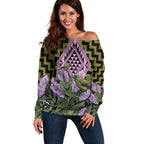 Rongoa Maori New Zealand Koromiko Off Shoulder Sweater NZ Hebe Korimako Bellbird Poutama