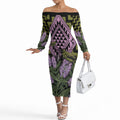 Rongoa Maori New Zealand Koromiko Off The Shoulder Long Sleeve Dress NZ Hebe Korimako Bellbird Poutama