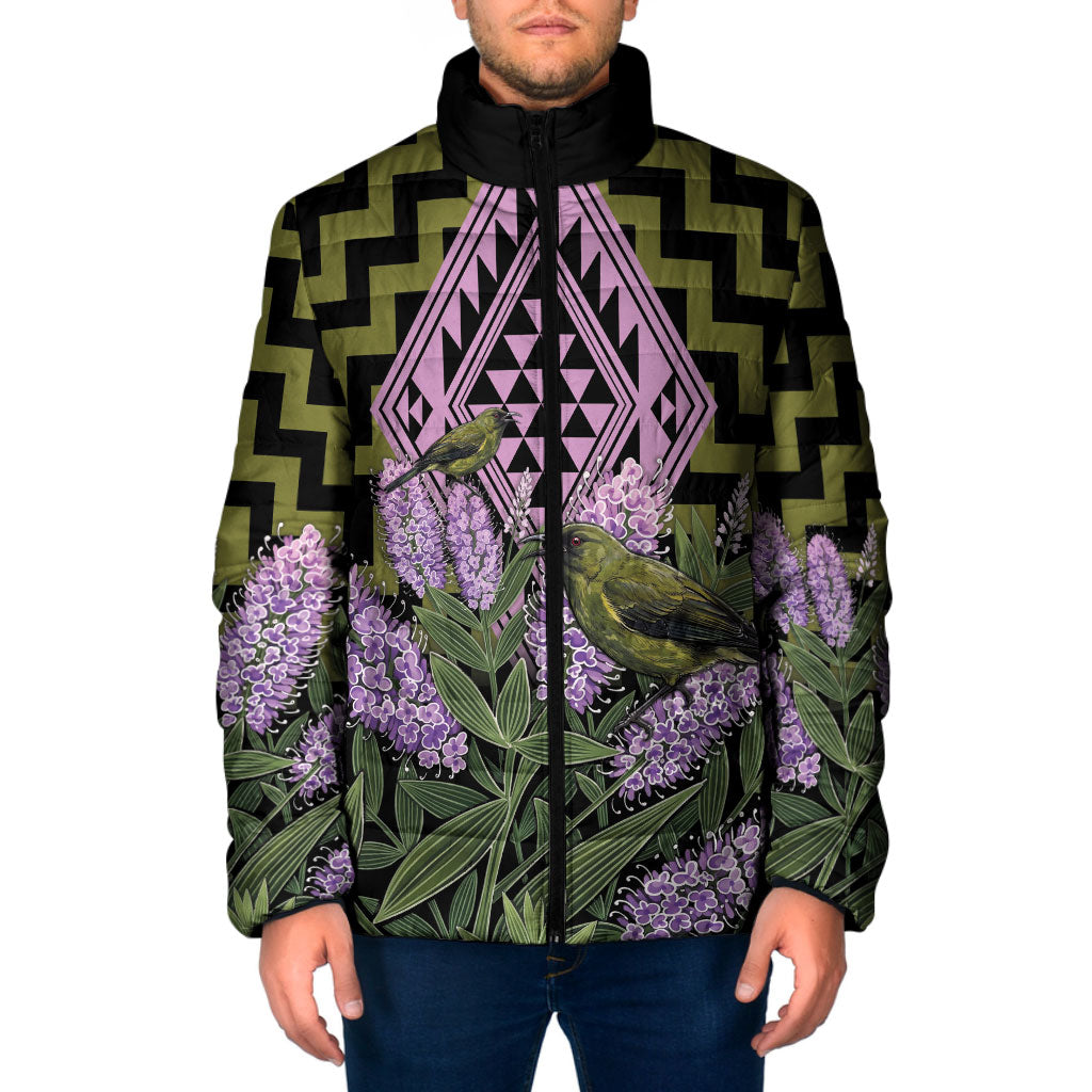 Rongoa Maori New Zealand Koromiko Padded Jacket NZ Hebe Korimako Bellbird Poutama