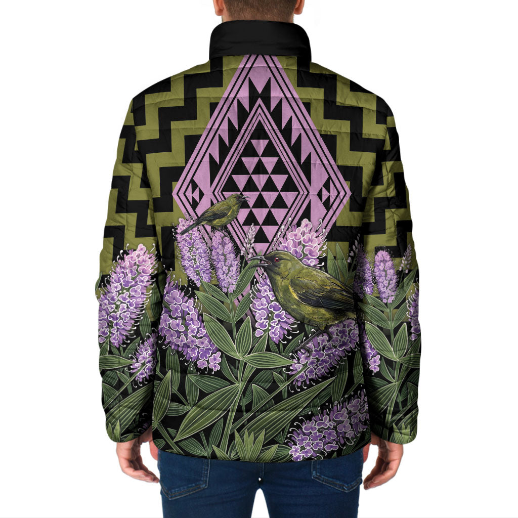 Rongoa Maori New Zealand Koromiko Padded Jacket NZ Hebe Korimako Bellbird Poutama
