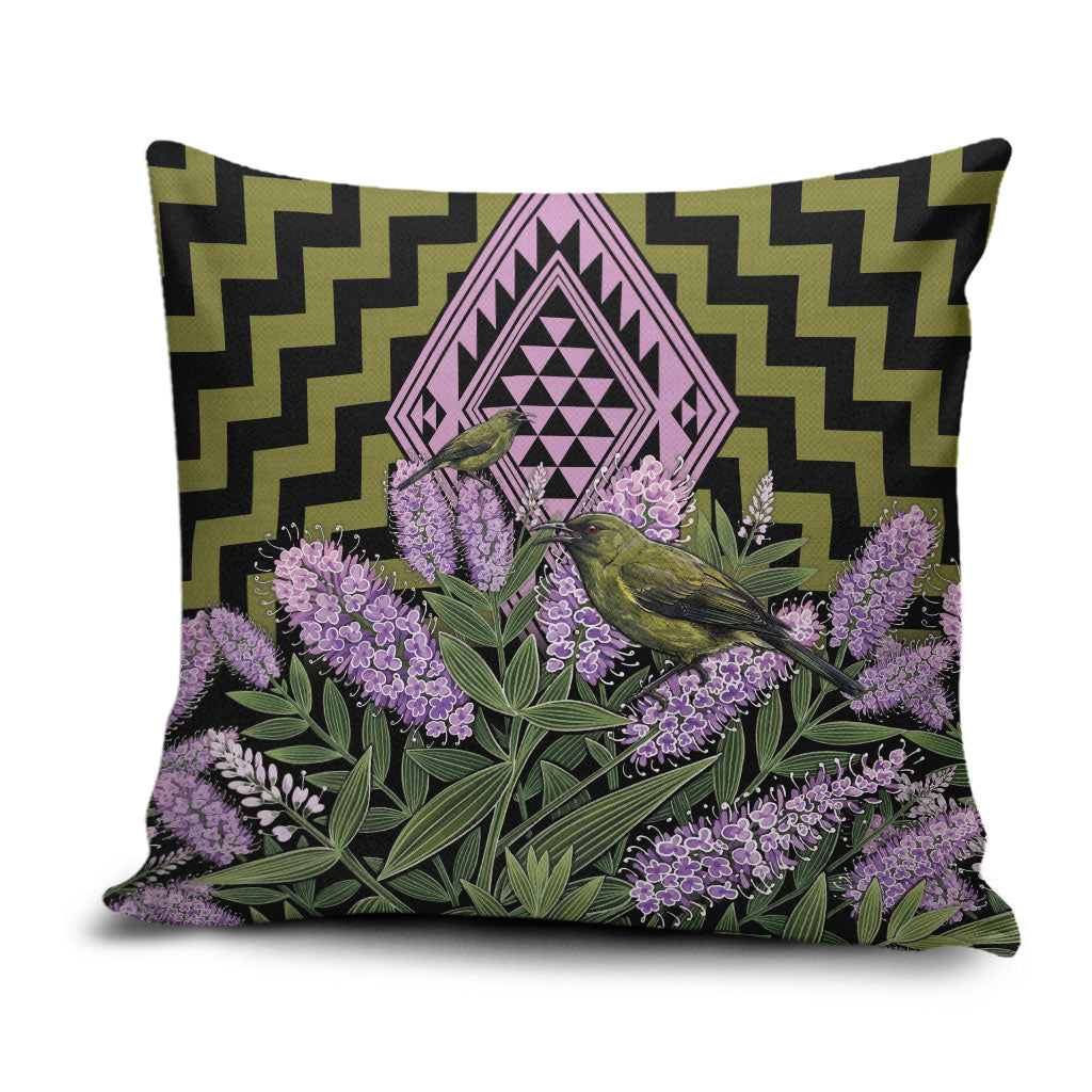 Rongoa Maori New Zealand Koromiko Pillow Cover NZ Hebe Korimako Bellbird Poutama