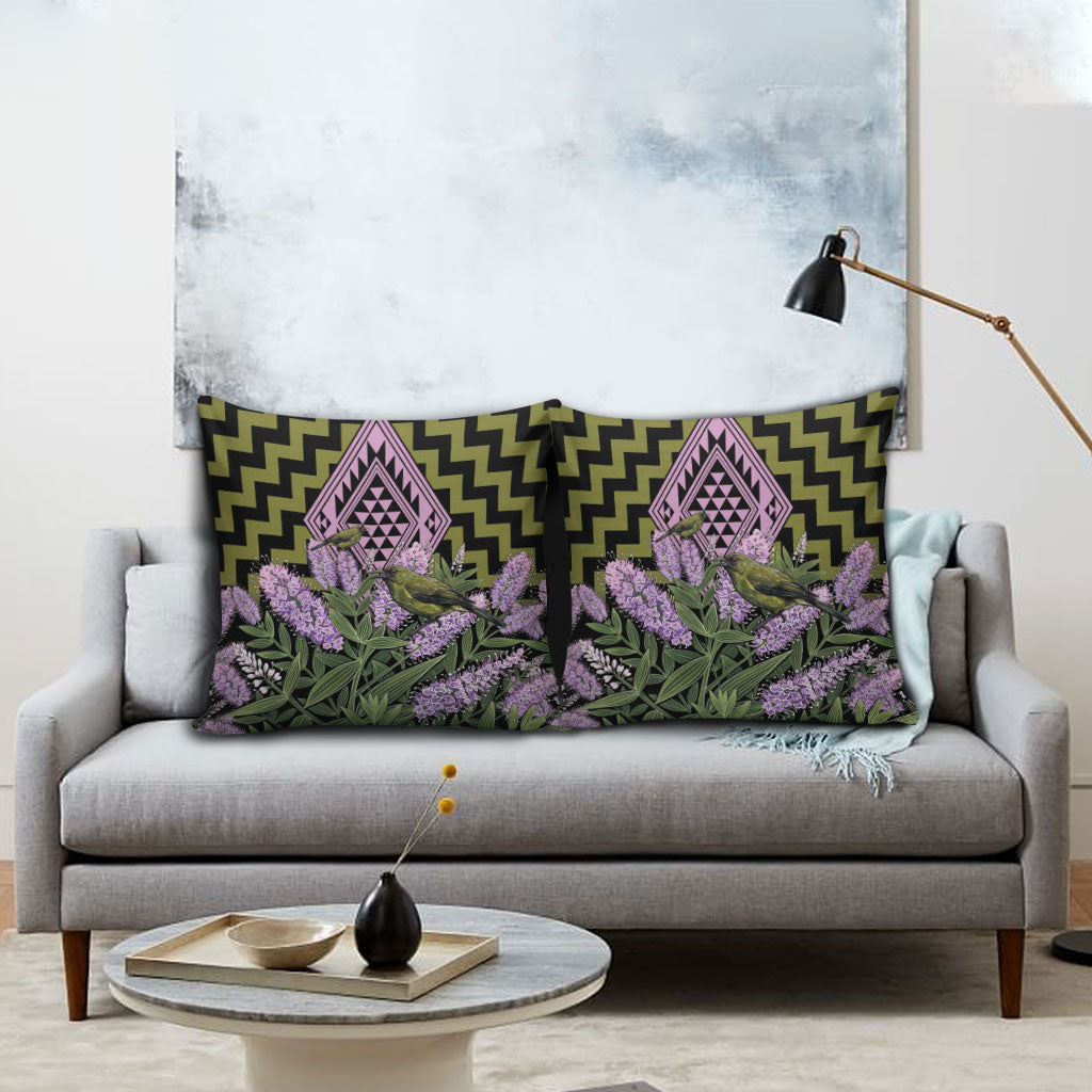Rongoa Maori New Zealand Koromiko Pillow Cover NZ Hebe Korimako Bellbird Poutama