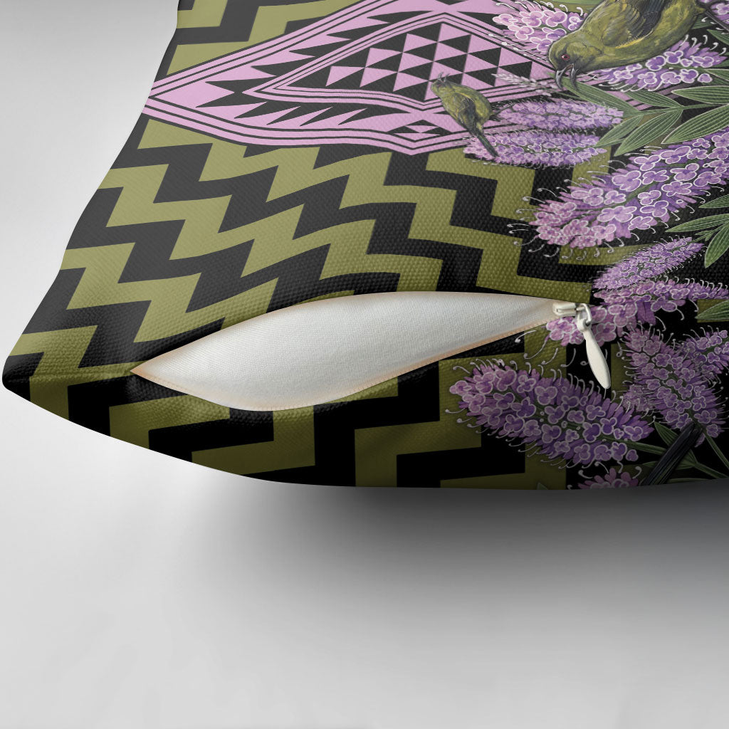 Rongoa Maori New Zealand Koromiko Pillow Cover NZ Hebe Korimako Bellbird Poutama