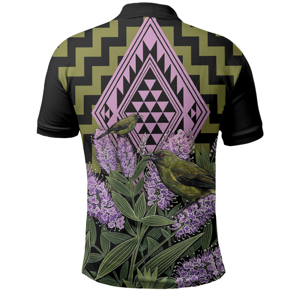 Rongoa Maori New Zealand Koromiko Polo Shirt NZ Hebe Korimako Bellbird Poutama