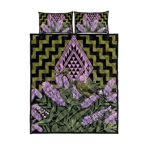 Rongoa Maori New Zealand Koromiko Quilt Bed Set NZ Hebe Korimako Bellbird Poutama