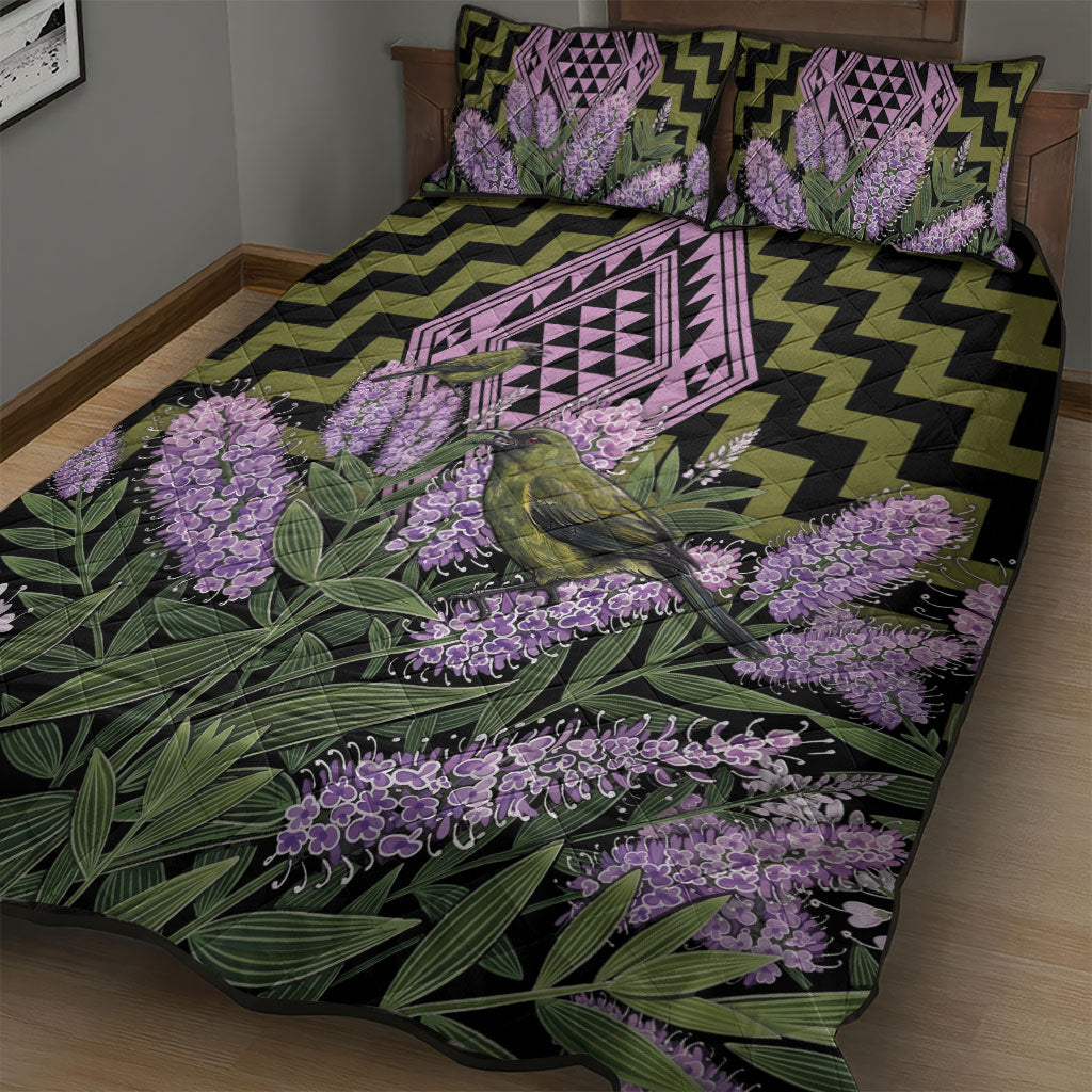 Rongoa Maori New Zealand Koromiko Quilt Bed Set NZ Hebe Korimako Bellbird Poutama